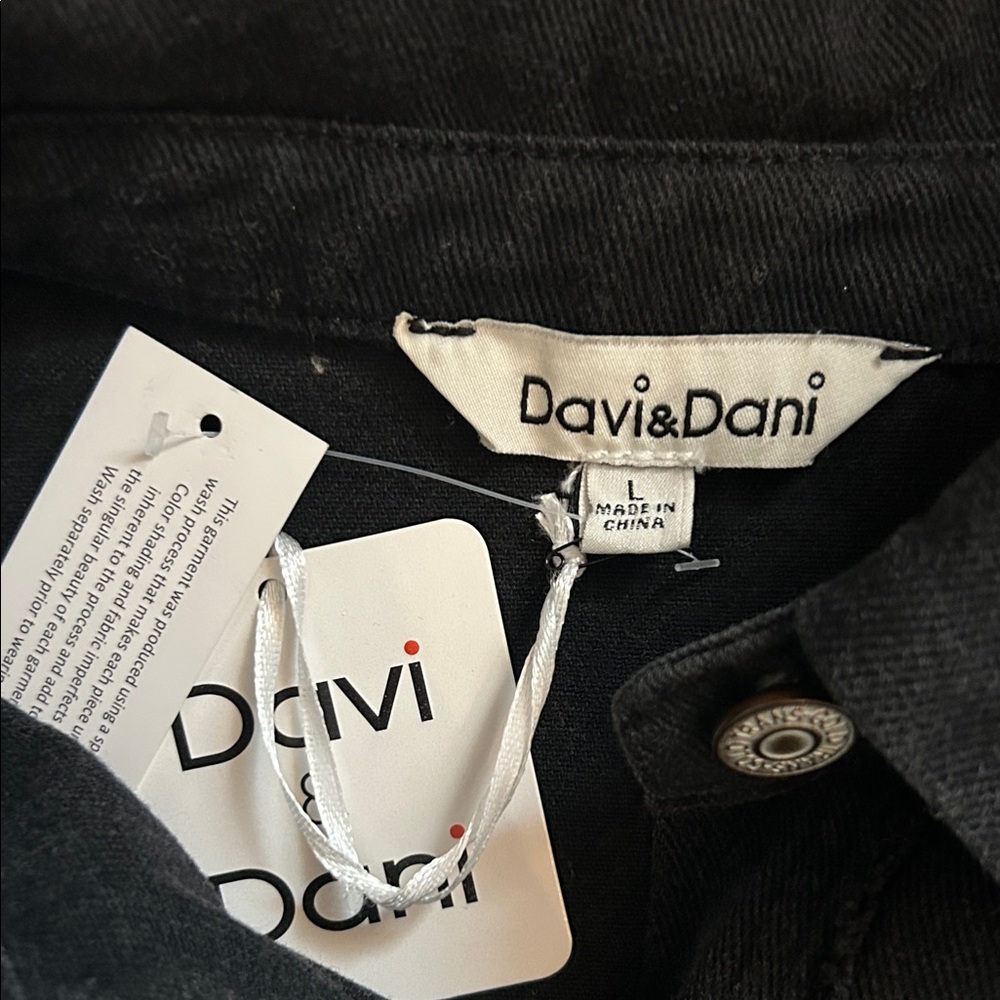 DAVI & DANI Black Embroidered Patchwork Jean Jacket - Picture 2 of 5